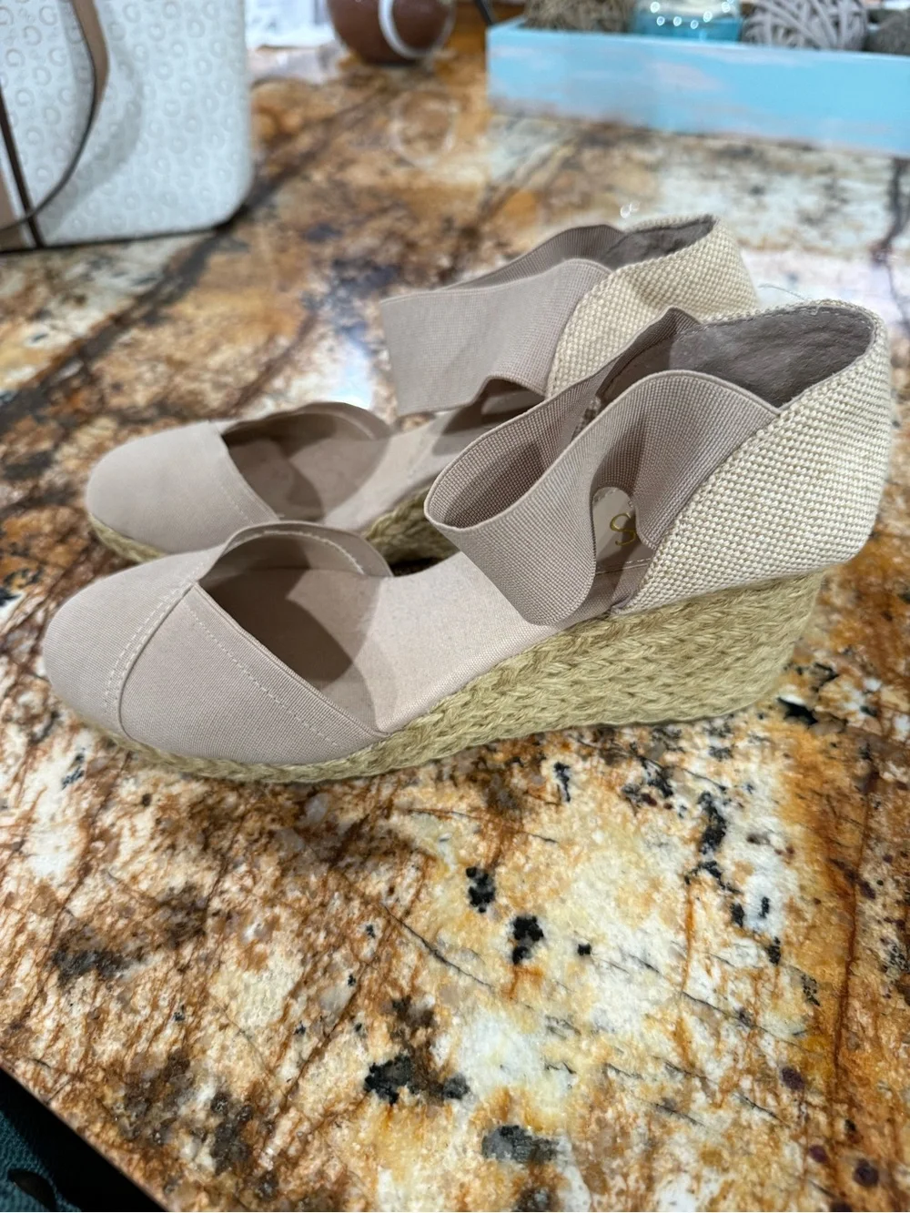 Champs Tan Beige Espadrille Ankle-Wrap Flats